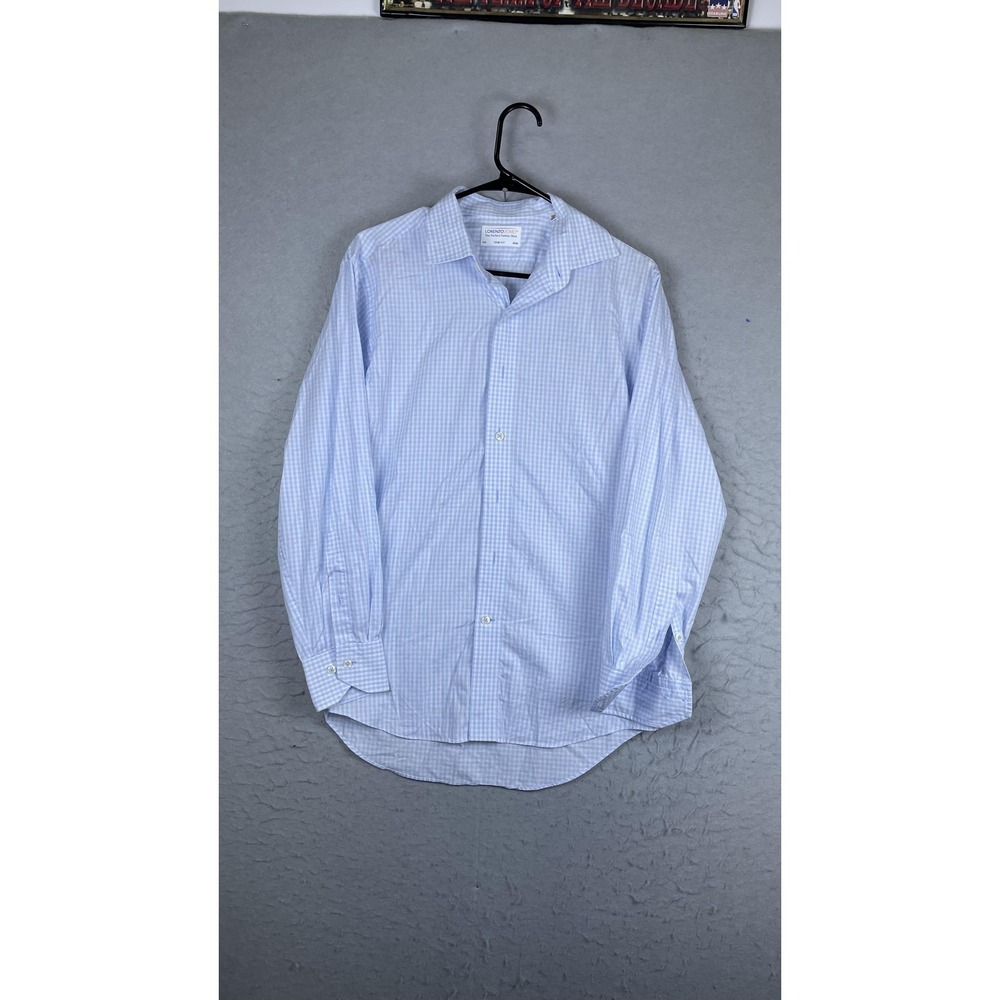 Lorenzo Uomo Dress Shirt Mens 15.5 32/33 Blue Gingham Slim Fit Long Sleeve